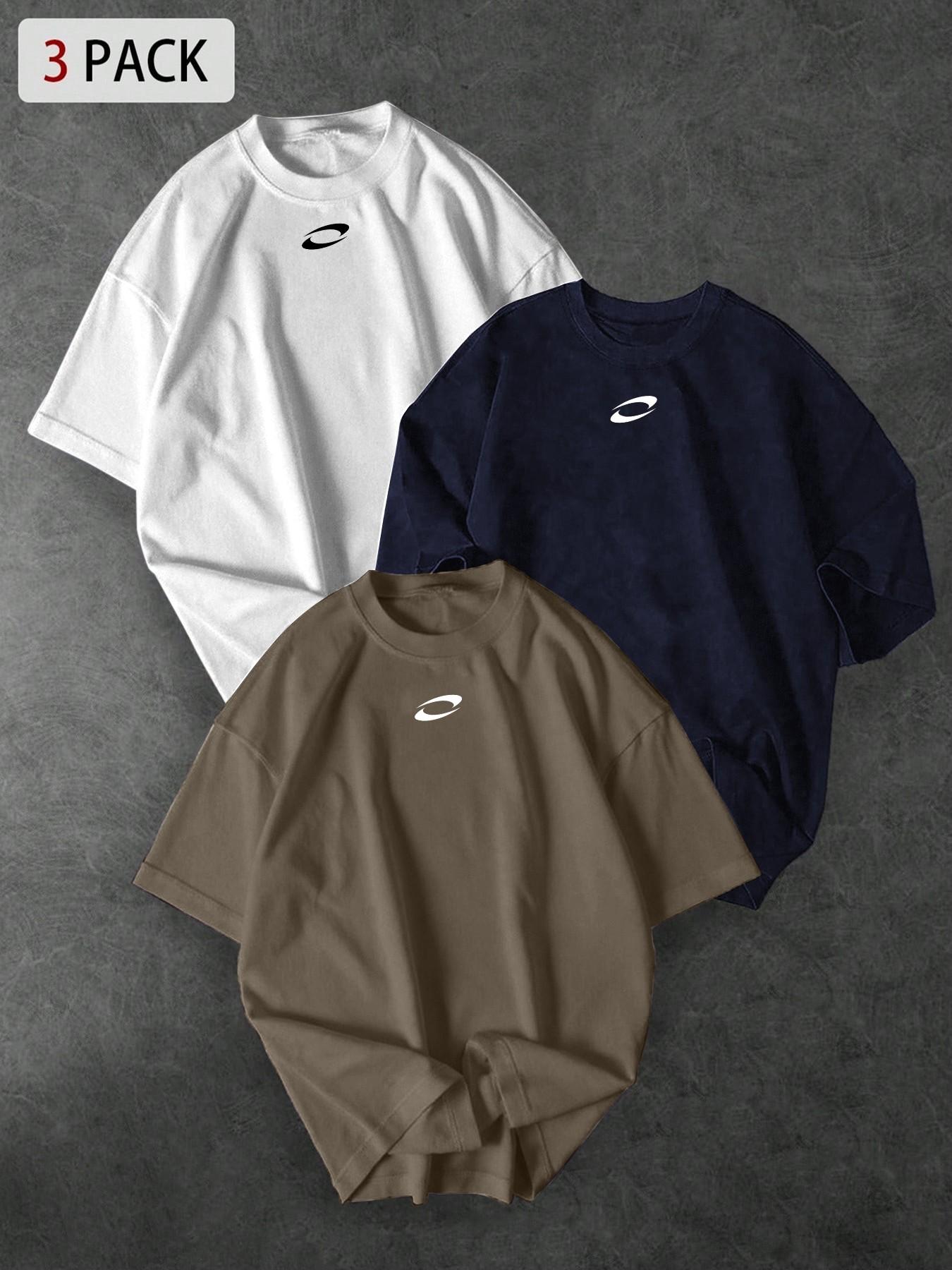 3-Pack Unisex Oversized T-Shirts with Small Dumbbell Chest Print, Minimalist Streetwear for Gym Enthusiasts and Casual Everyday Wear