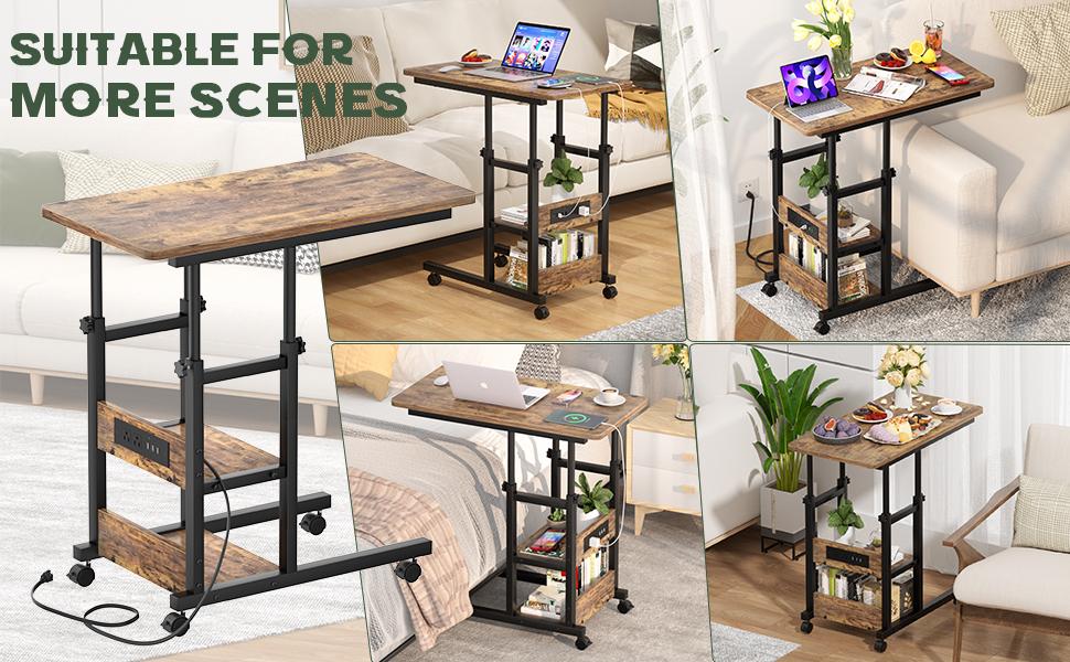 Unikito Adjustable Height OverBed Table with Hidden Wheels — Standing Rolling Desk with Cup Holder for Hospital, Home, Office, Outdoor, viral table