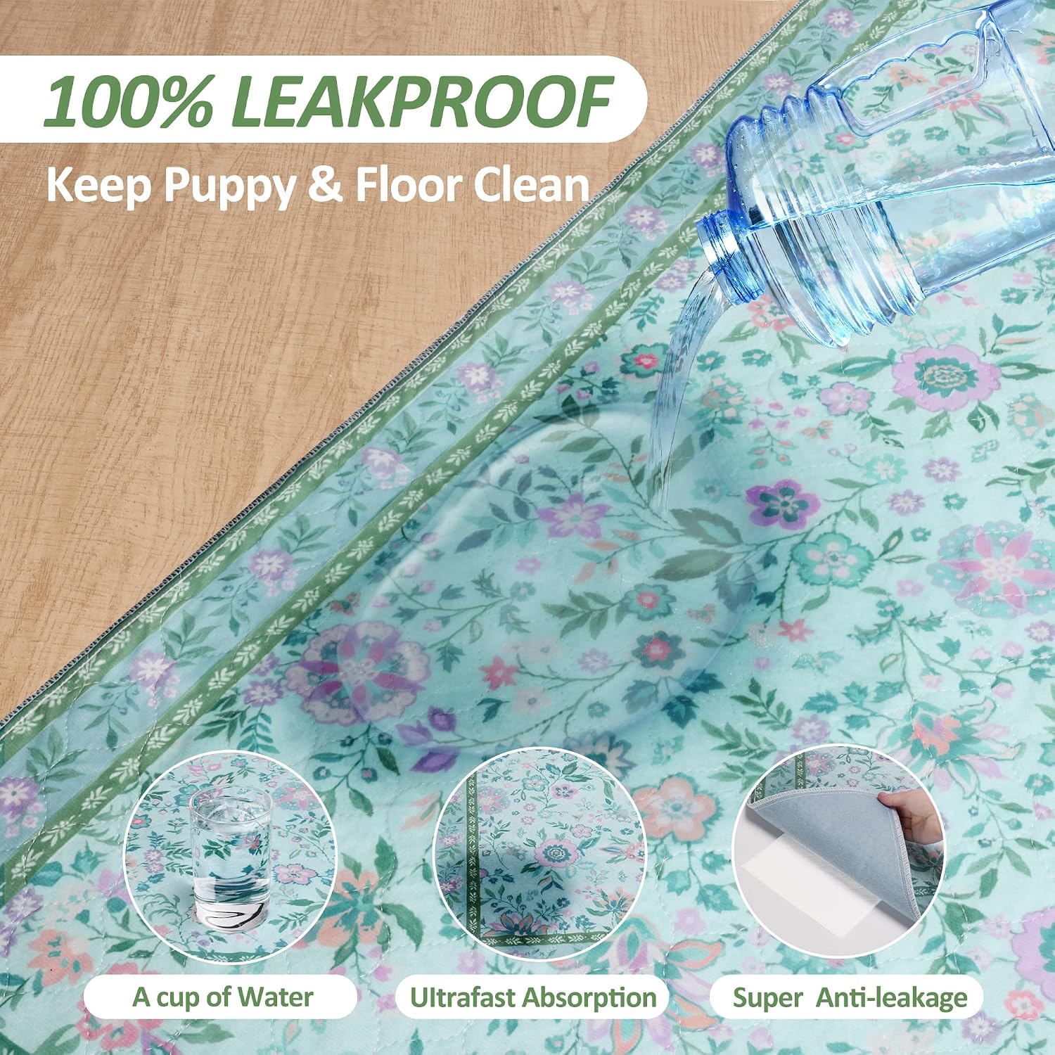 Washable Pee Pads for Dogs, 2 Pack  Puppy Pads, 18"x24" | Super Absorbent,  & LeakProof, Non-Slip Bottom, Machine Washable, For Floors, Couches, Crates, Playpen,