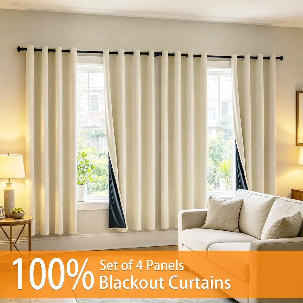 4pcs Blackout Curtains, Style, Silver Color Coating, Heat-Insulating, Sunscreen, Noise Reduction, Living Room Corner Window