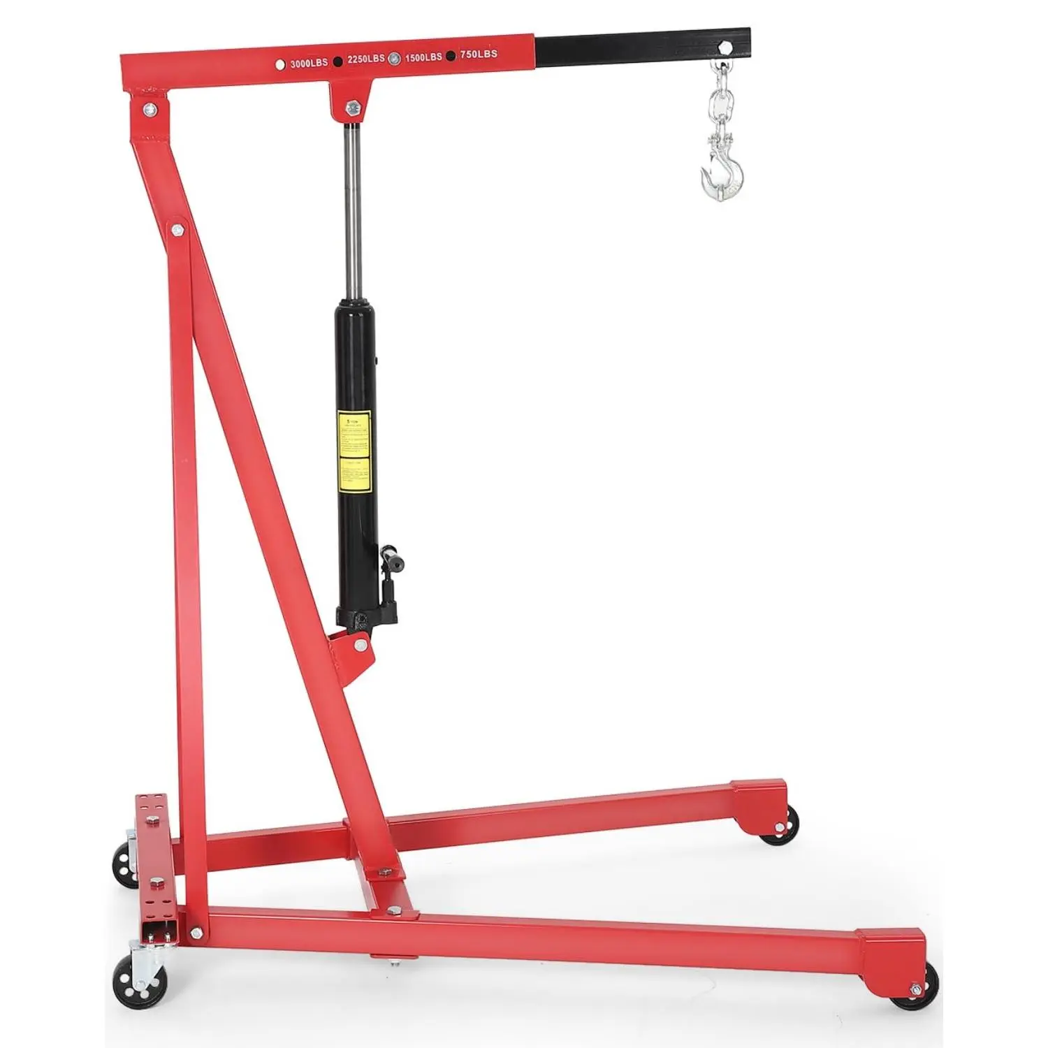 Hydraulic Engine Hoist, 1.5 Ton 3000 LBS Telescopic Shop Crane with 4 Casters, Cherry Picker Lift with 8 Ton Hydraulic Pump, for Home Garage, Warehouse and DIY Automotive Projects, Red