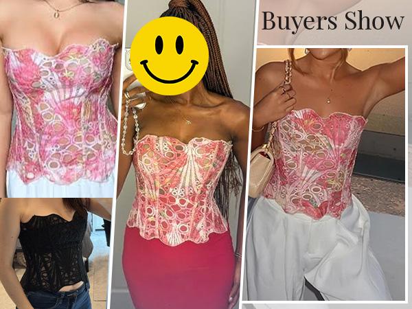 JASGOOD Corset Top for Women Sexy Textured Sheer Floral Lace Bustier Cincher Lace-up Corset Halloween Overbust Top JASGOOD Corset Top for Women Sexy Textured Sheer Floral Lace Bustier Cincher Lace-up Corset Halloween Overbust Top