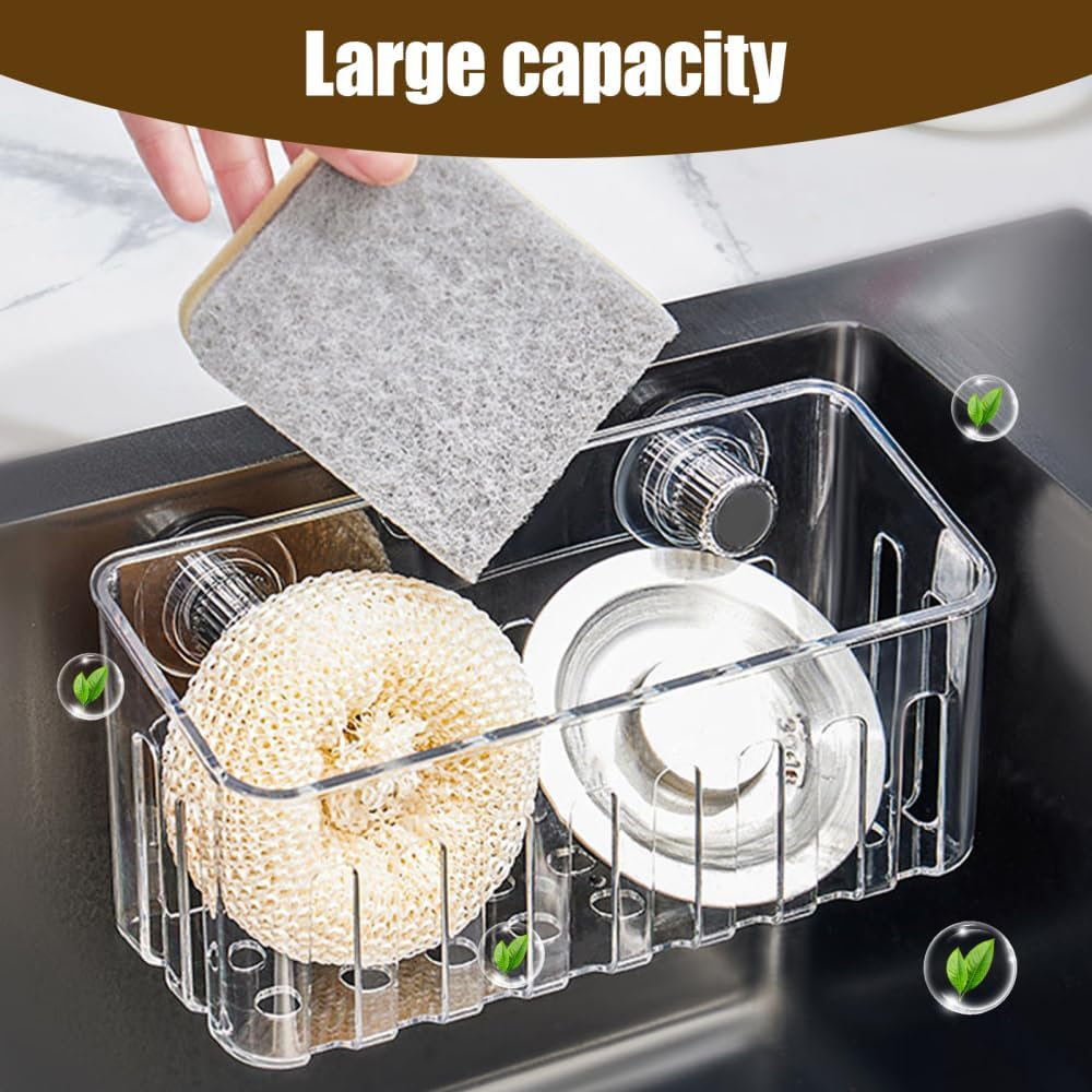 Multi-Functional Suction Cup Sink Rack, Transparent Abs Quick-Dry Space-Saving Organizer, Ideal for Kitchen Sponge, Soap, Brush Storage