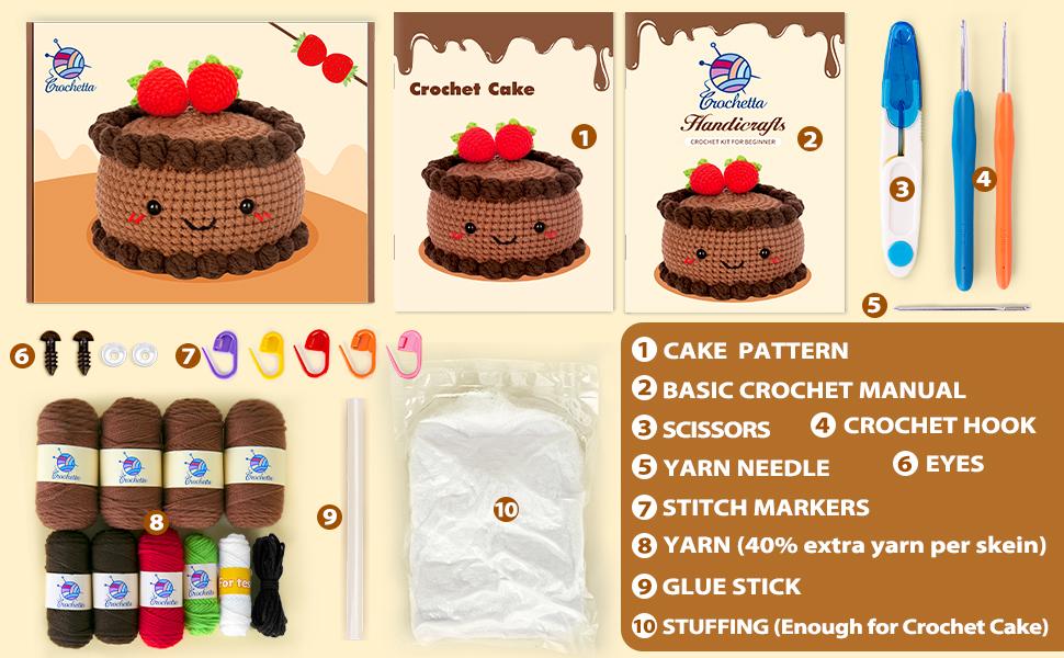 CROCHETTA All-In-One Crochet Starter Kit for Beginners with 40% Extra Yarn Step-by-Step Video Tutorials DIY Knitting Supplies for Adults Kids Chocolate Strawberry Cake Pattern CROCHETTA All-In-One Crochet Starter Kit for Beginners with 40% Extra Yarn Step-by-Step Video Tutorials DIY Knitting Supplies for Adults Kids Chocolate Strawberry Cake Pattern
