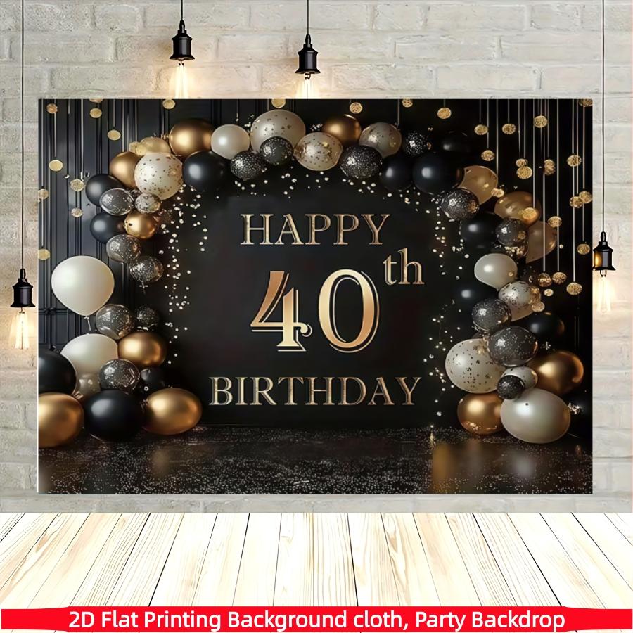 Gold 40th Birthday Banner, Polyester Material, Ideal for Home Decor, Office Parties, Photography Backdrop, Indoor Outdoor Use