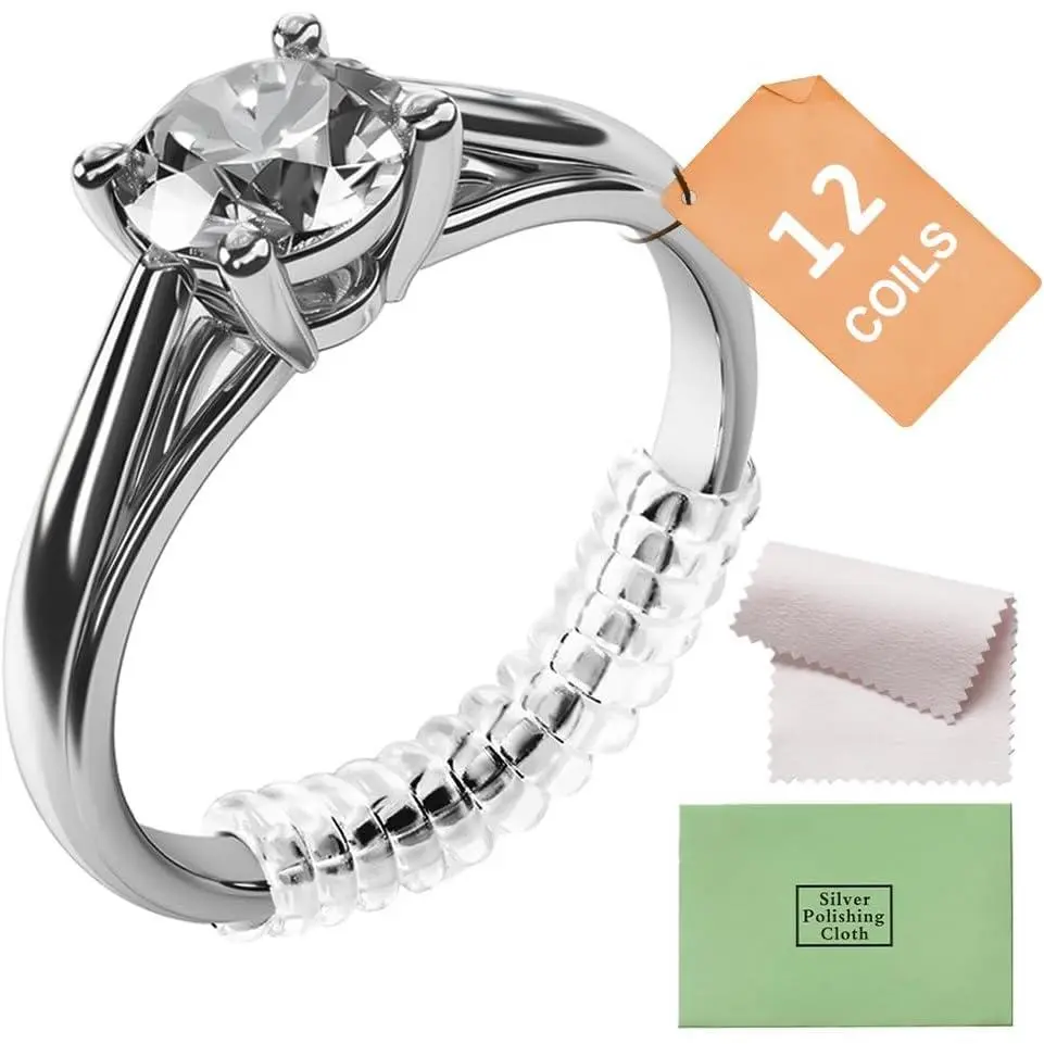 Ring Sizers for Loose Rings, 12 count Coil Ring Size Adjuster, 3 Sizes for 1-6mm Band Widths, Ring Fitter for Loose Rings with Polishing Cloth
