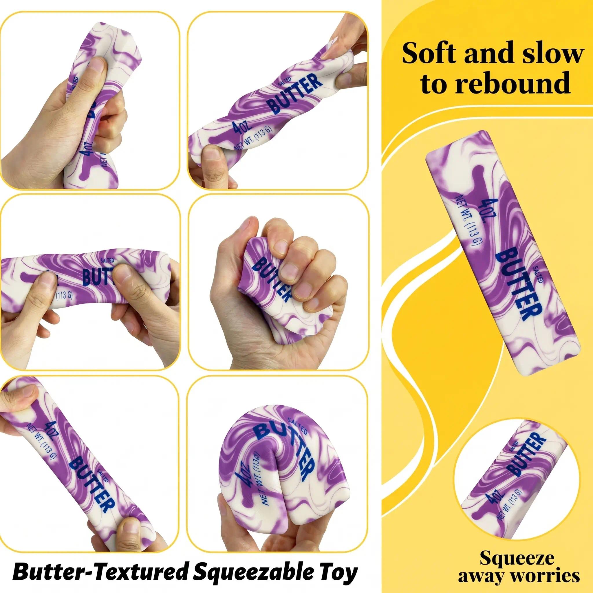 Butter Squishy Stress Toy, Squishy Fidgets, Anxiety Squishies, Realistic Butter Stick Fidget, Slow Rising Soft Squeeze Toy for Adults Stress Relief & Anxiety Relief, Sensory Desk Toy & Gift for Office Home