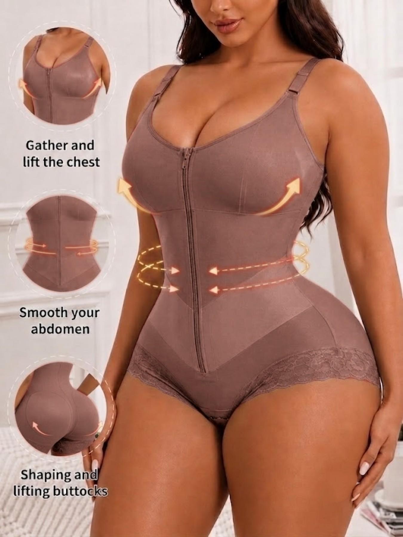1 Count Women's Comfortable Smooth High Compression For Women Full Body Shaperwear, Colombian Shapewear, Fajas, Butt Lifting And Tummy Control Jumpsuit, Convenient Adjustable Straps Lace Trim Bodysuit, Crafted For Daily Shaping & Skin-Friendly Wear