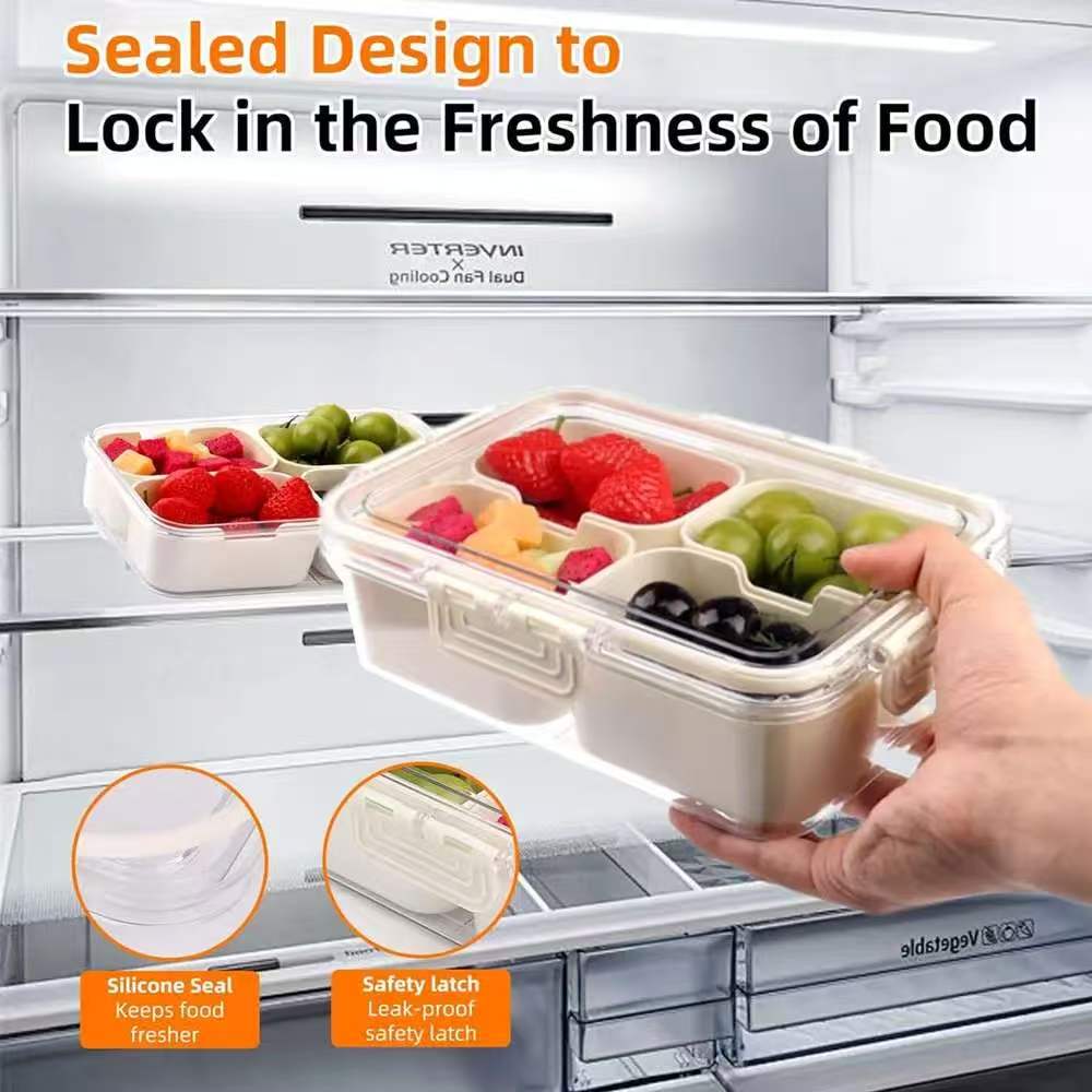 Four-Compartment Covered Snack Box, Food Storage Container, Ideal for Parties, Guests, Kitchen Use, Fruit Vegetable Snack Organizer