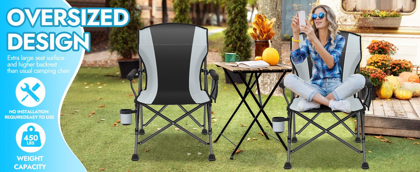 LingRong XL Oversized CampingChairs for Adults Heavy Duty 500lbs Weight Capacity,Outdoor Sports  Lawn Chairs High  Back Big Size
