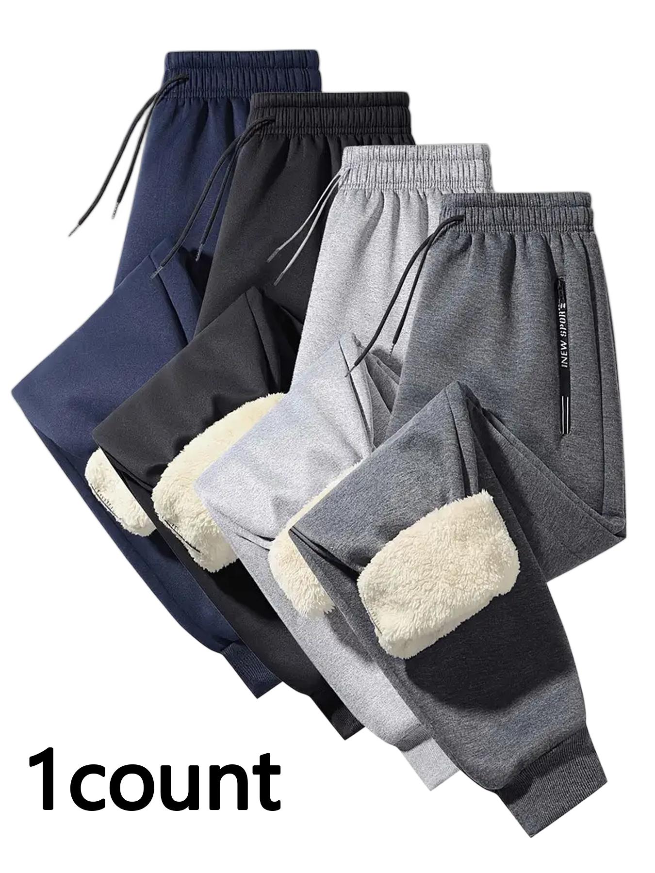 Men's Casual Fleece Pants for Autumn & Winter, Thick Comfortable Warm Outdoor Sports Trousers, Fitted Style for Active Wear, Soft Comfy Sweatpants
