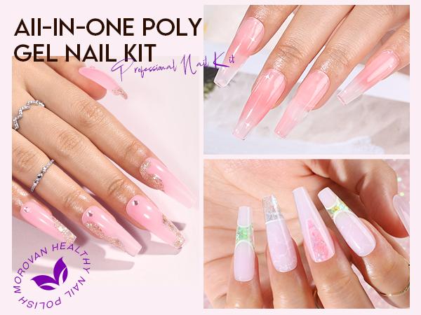 Morovan Poly Gel Nail Kit: 1OZ Large Capacity Poly Nail Gel Kit Best Valentine Gift For Her with UV Light - Clear Pink Poly Extension Gel for Beginners with Everything All In One Poly Gel Kits for Nail Manicure Starter Morovan Poly Gel Nail Kit: 1OZ Large Capacity Poly Nail Gel Kit Best Valentine Gift For Her with UV Light - Clear Pink Poly Extension Gel for Beginners with Everything All In One Poly Gel Kits for Nail Manicure Starter