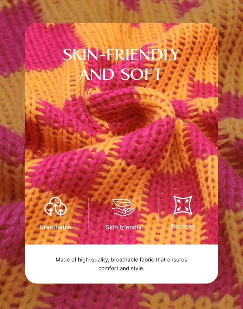 Asvivid 2026 Fall Clothes For Women Oversized Long Open Front Cardigan Mixed Checkered Pattern Cable Knit Cardigans Sweater Holiday