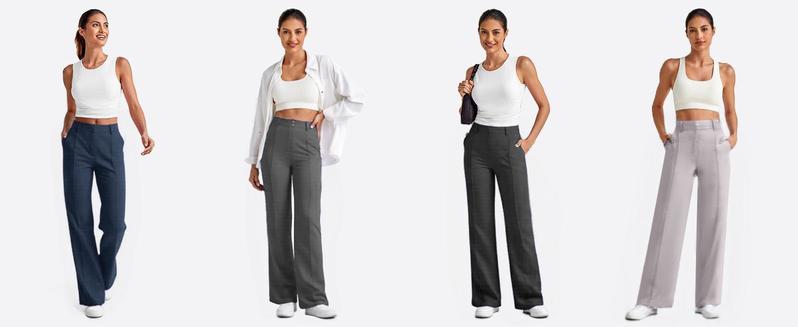 JEKAOYI Straight Leg Dress Pants for Women Ponte Yoga Pants with Pockets Stretchy Casual Lounge Pants Loose High-Rise Waist Full-Length Design Side Pockets 80% Polyester 20% Spandex - Bottom