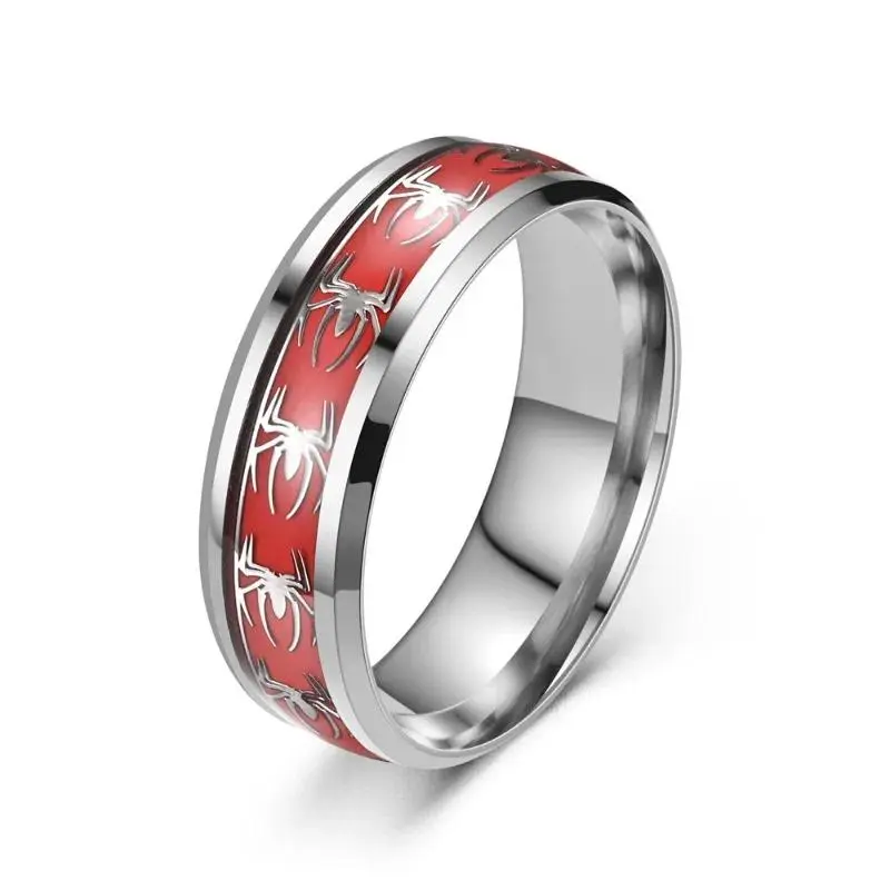 New slanted edge oil drop patch red spider men's and women's rings Gothic personalized jewelry bracelets 2024