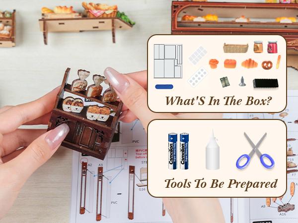 CUTEBEE MRS.HUNT BAKERY DIY Miniature Dollhouse  – Wooden Furniture Kit, Creative Handmade Room Decor for Teens & Adults | Holiday, Birthday & Christmas Gift, Dust Cover