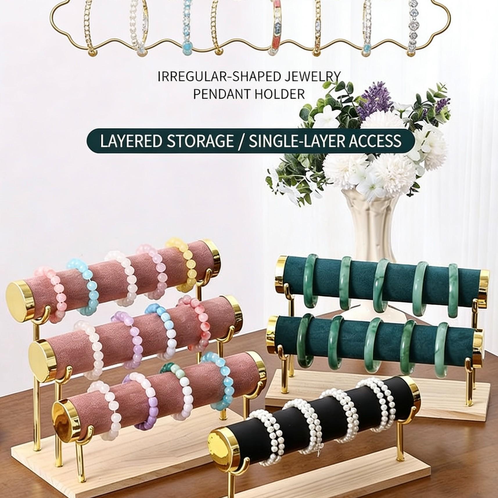 High-End Bracelet Jewelry Storage Rack, 1/2/3 Layer Display Stand, Portable Solid Wood, Suitable for Living Room, Desk, Shop