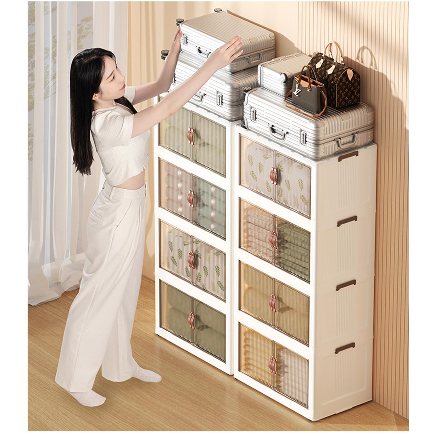 NLDD 5-Level Collapsible Storage Towers - Stackable Cabinets with Lids for Towels, Toys, Books & More, Smart & Dustproof Design for Springtok Box Organiser makeuporganizer