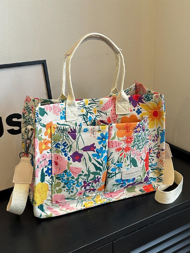 Women's Spring Plain Color Large Capacity Tote Bag, Casual Trendy Multi-pocket Design Shoulder Bag, Fashion Crossbody Bag, Commuter Crossbody Bag for Trip & Business & School, Lightweight Work Bag