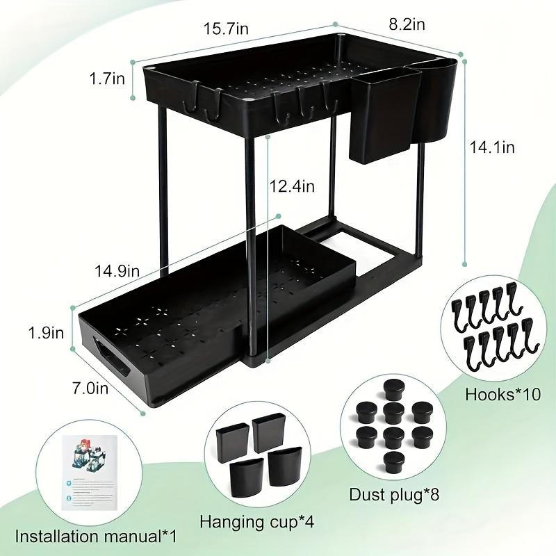 2-Tier Pull-Out Under Sink Organizer, Sliding Storage Shelf for Kitchen & Bathroom Cabinets