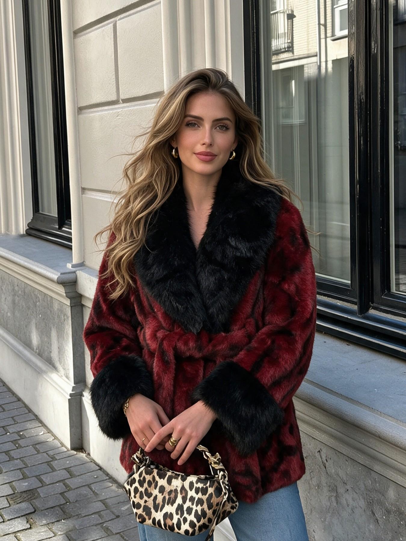 2026 Winter New Evening Date Elegant Artificial Fur Coat, Cold Weather Wear, Fashionable Large Collar Long Sleeve Lady Fake Fur Jacket, Retro Loose Fit