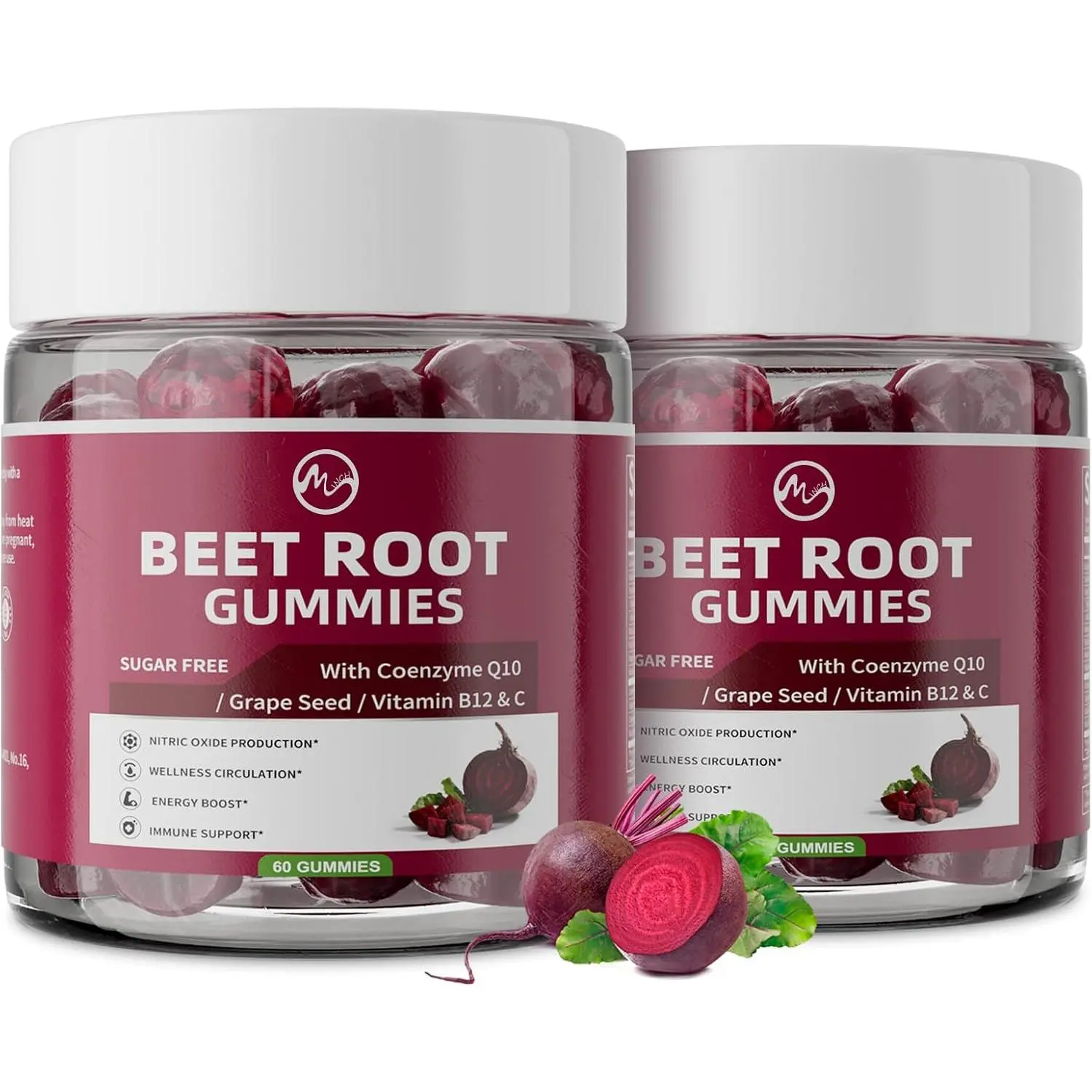 Beet Root Gummies - Nitric Oxide Booster & Energy Support, 2 Pack | 8-in-1 Wellness Formula with Grape Seed, Coq10, Folic Acid, Vitamin C, B3 & B12, Sugar Free, Vegan, Pomegranate Flavor