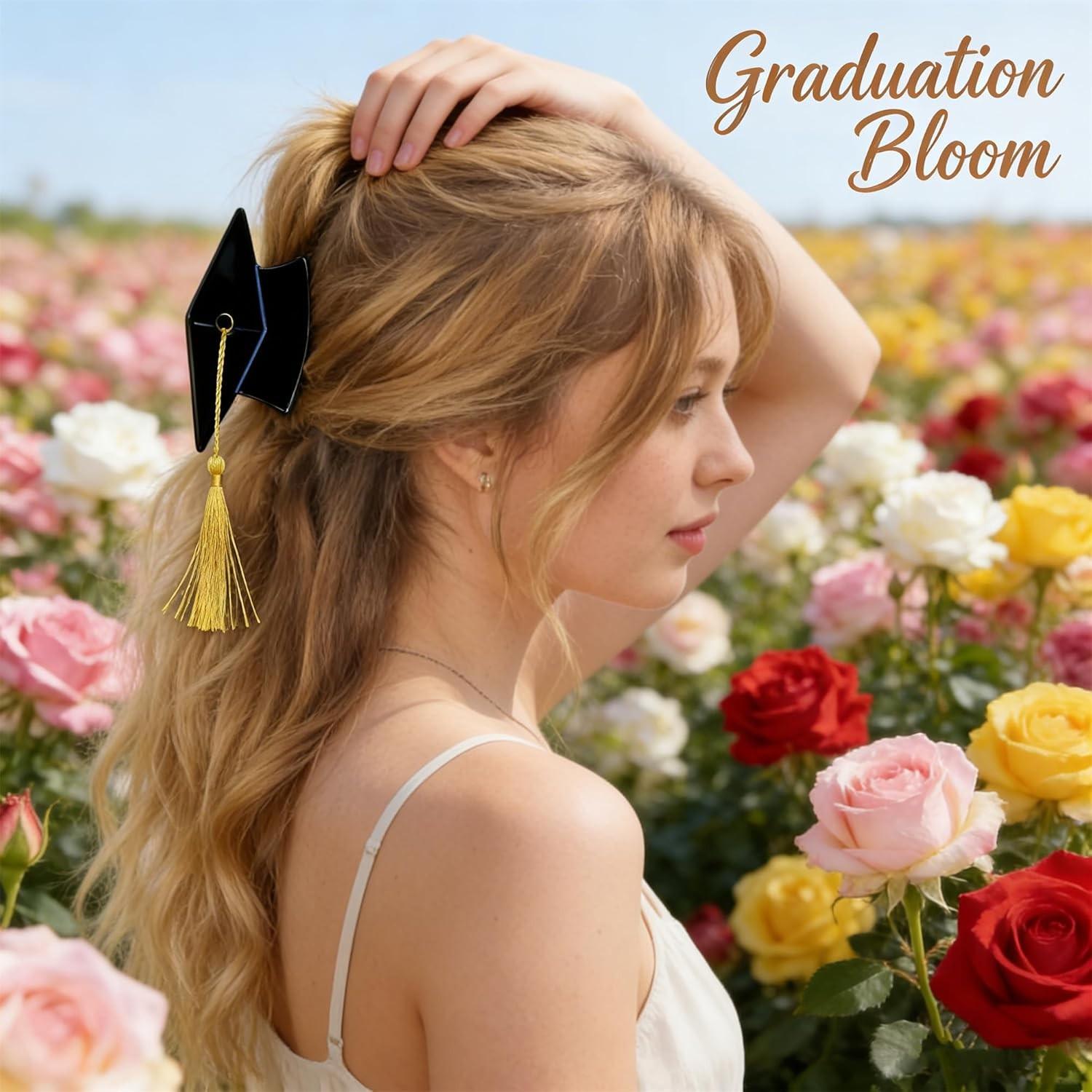 1/2 PCS Graduation Cap Tassel Hair Clip, Mini Graduation Cap Hair Claw Clips for Women Girls, Grad Ceremony Party Gift Hair Styling Decoration, Cute Hair Accessory for Thin Thick Short Long Curly