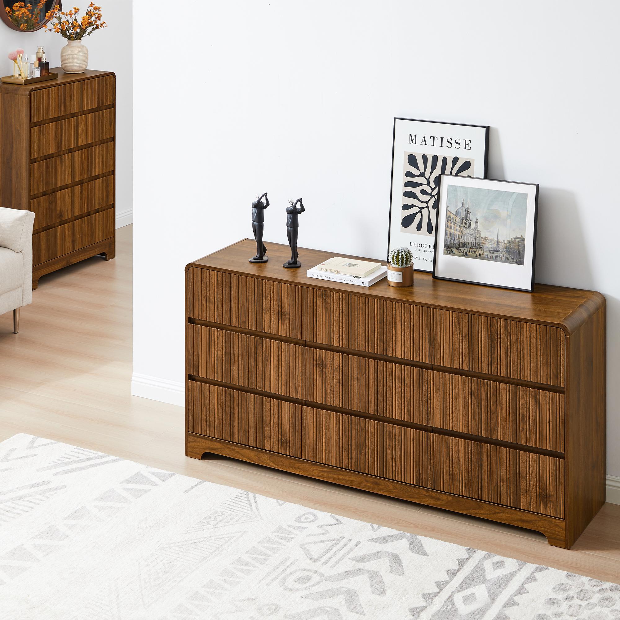 Giratree Modern Fluted 9-Drawer Dresser, 63" Wide Wood Storage Chest with Curved Design, Large Bedroom & Living Room TV Stand Giratree Modern Fluted 9-Drawer Dresser, 63" Wide Wood Storage Chest with Curved Design, Large Bedroom & Living Room TV Stand