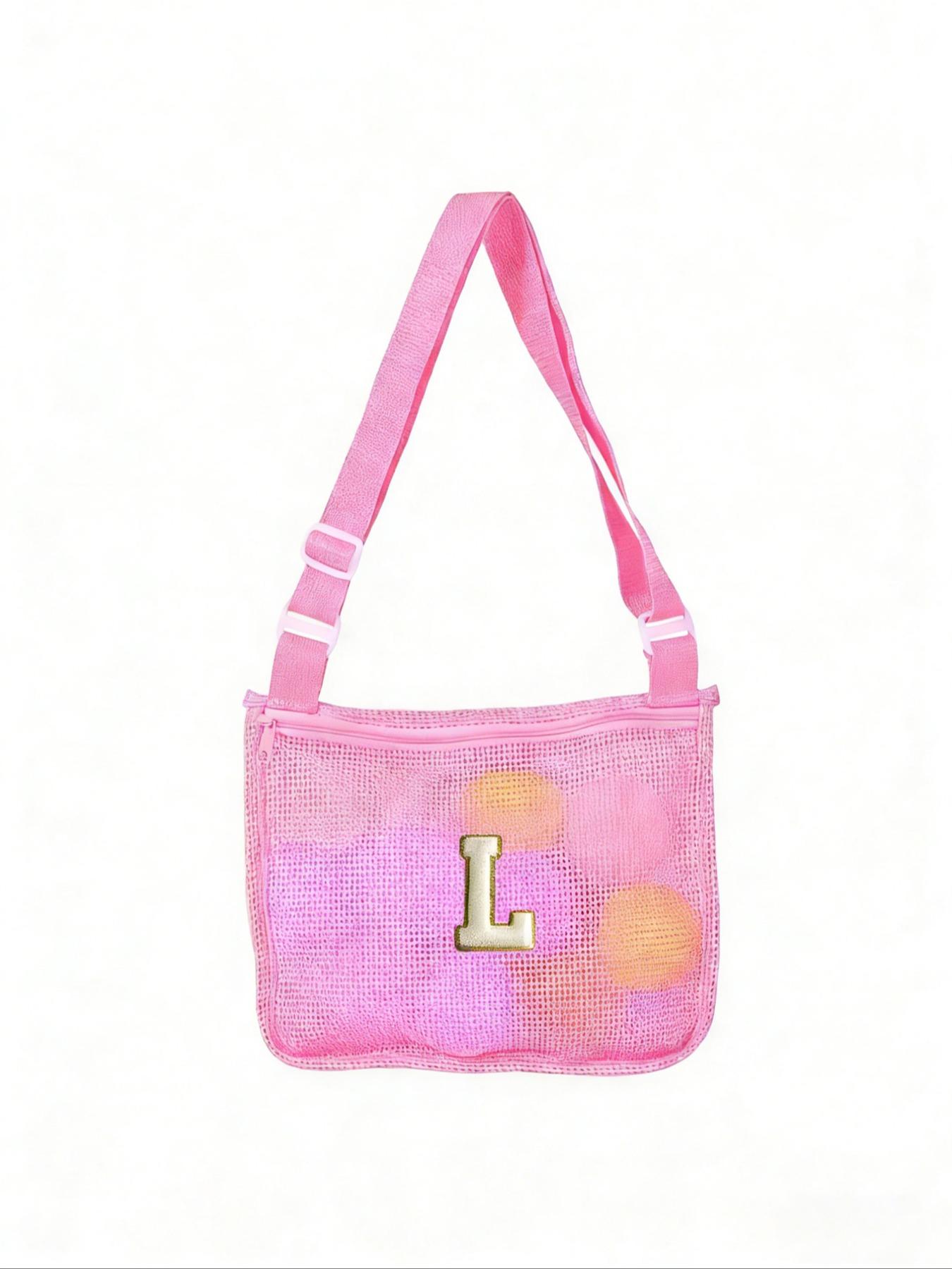 Letter Beach Mesh Bag, Shell Storage Pouch, 30cmx25cm, Unisex Swimming Accessory, Ideal for Vacations, No Ocean Balls Included