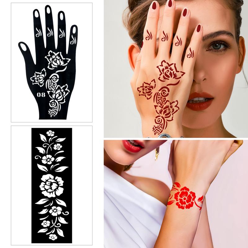 Hand Tattoo Stencil Set with 12 Temporary Tattoo Juice Bottles, Multi-Pack, Non-Flammable, Includes Purified Water & Ethanol
