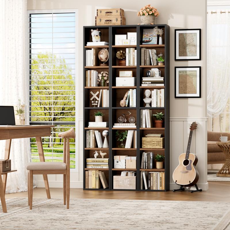 FOTOSOK 2 Pcs 71'' Tall Narrow Bookshelf, 8-Tier Media Tower Rack Set of 2, CD DVD Storage Cabinet with Adjustable Shelves, Tall Narrow Bookcase Skinny Display Bookshelf Slim Shelf