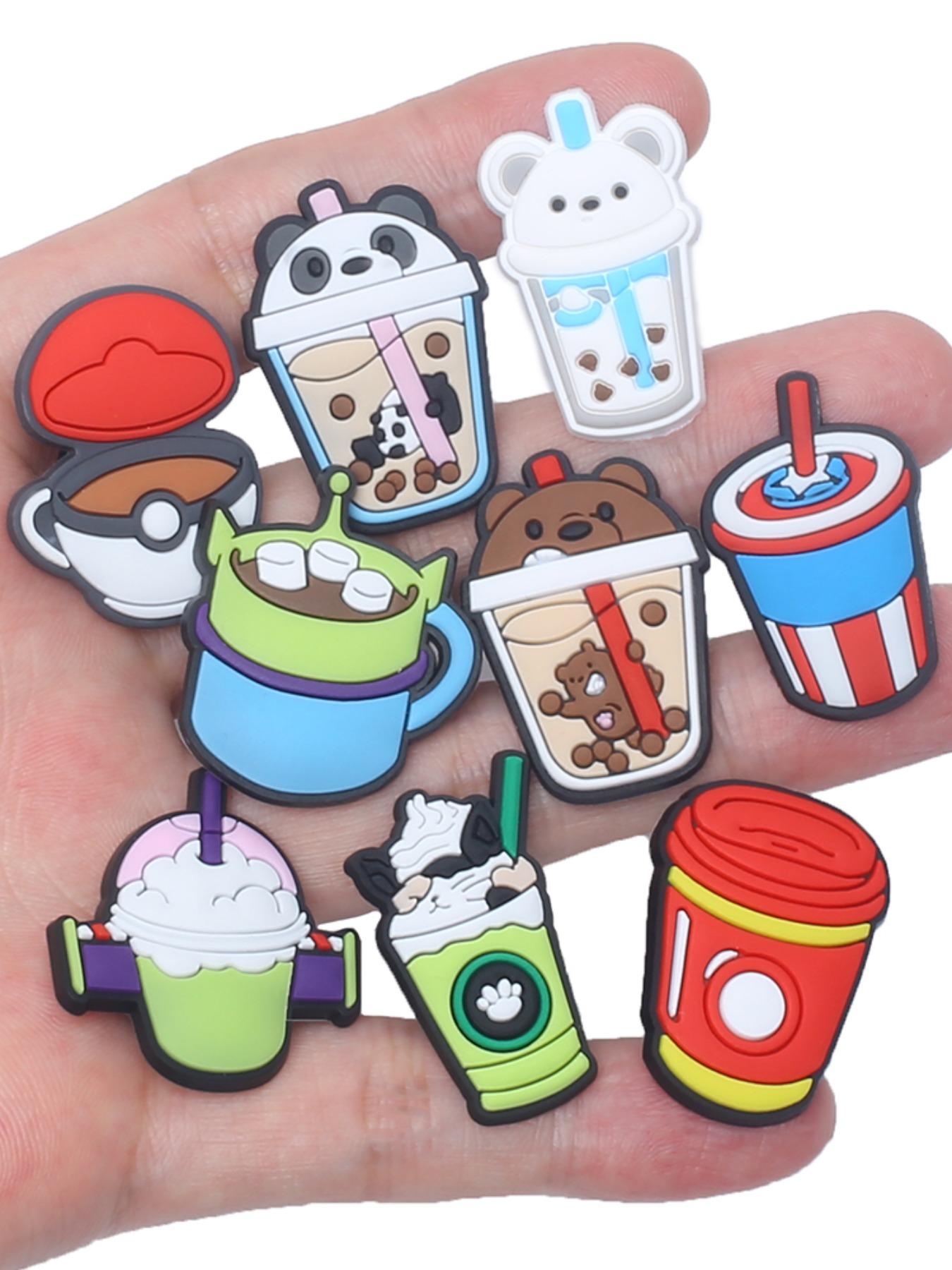 28/50/100pcs Cute Milk Tea Drink Coffee Series Shoe Charms, DIY Shoe Boot Decoration Accessories, Wristband Book Bag Decorations, All Seasons Party Style, Footwear