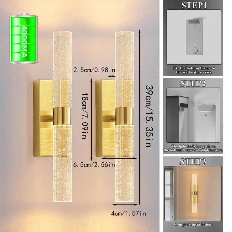 2Pcs LED Wall Lamps, Modern Crystal Decorative Wall Lights, USB-Rechargeable, Remote-Controlled Dimming, For Living Room Feature Walls, Hotel Corridors and Hallways, Luxury Home Interior Wall Lighting