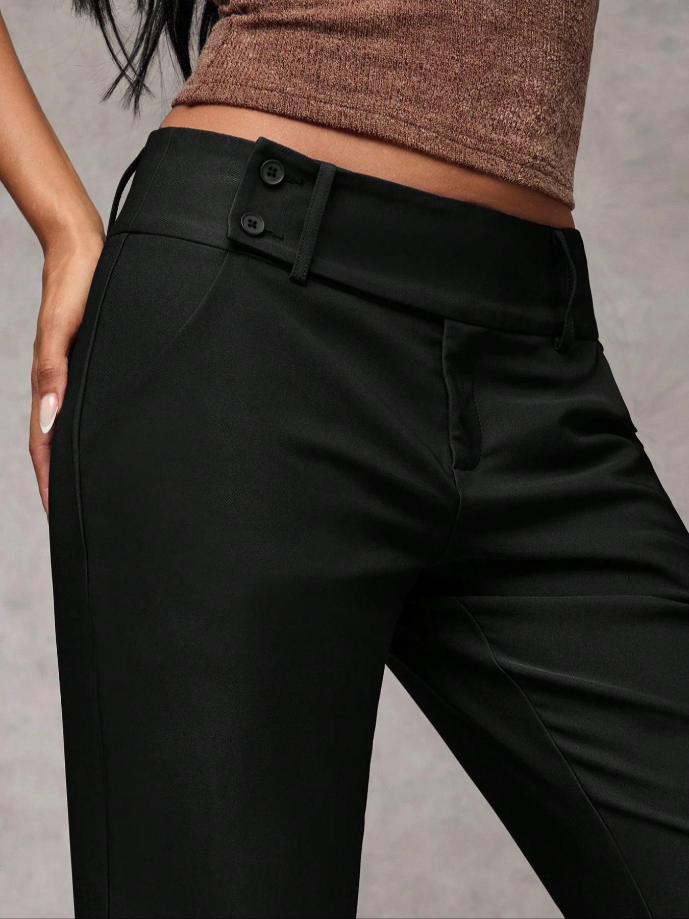 Women's Plain Pocket Elegant Casual Fitted Flare Pants, Business Casual Women's Clothing, All-Season Ladies' Apparel