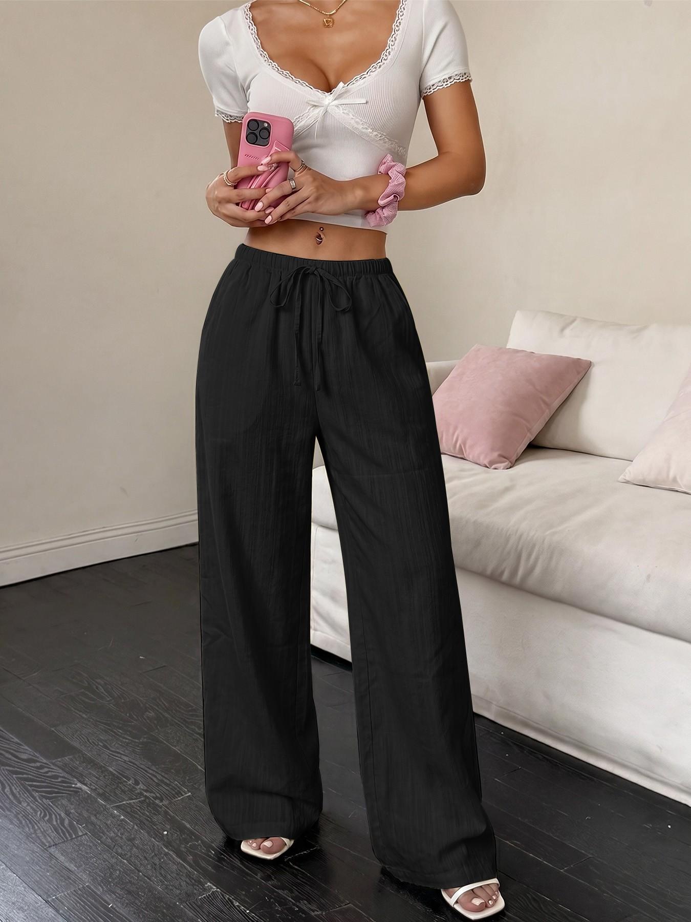 Women Wide-Leg Lounge Pants, Bottoms, 5-Pack, Autumn Winter, Comfy Fabric, Loose Fit, Drawstring Waist, Casual Home Wear, Versatile Loungewear