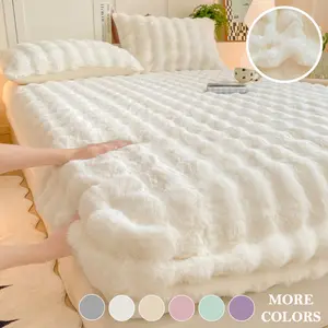 Ultra-Soft Faux Rabbit Fur Bubble Velvet Bed Sheet Set, Milk Wool Plush Bedding, Polyester Bedding, Guest Room Bedding, Warm Comfortable, Soft And Cozy, Ideal for Bedroom Dorm Room, Ideal for Bedrooms #GLOBAL PICKS