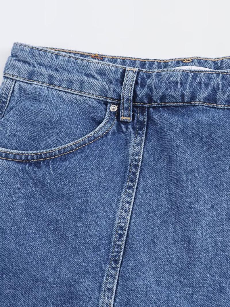 Women High Waist Mini JeanSkirts Skorts Blue Side Button Detail, Pocket Accents & Relaxed Fit Y2K Summer Casual Fashion Trends Women's Bottoms for Daily Looks, Beach Outfits, Boho Casual Skirts