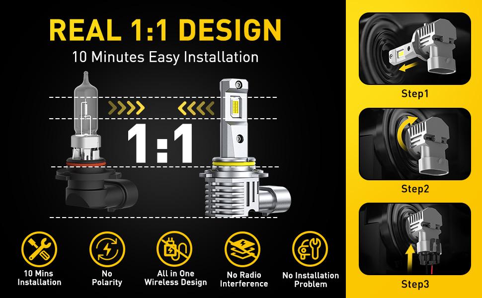 AUXITO 9005/HB3 9006/HB4 9007 9008 H13 H11 H10 H4 H7 H15 H1 H3 LED Headlights Bulbs Combo,Fog Lights, 6500K Cool White,Plug and Play, 120W High-Speed Cooling Fan Light Bulbs, Pack of 4