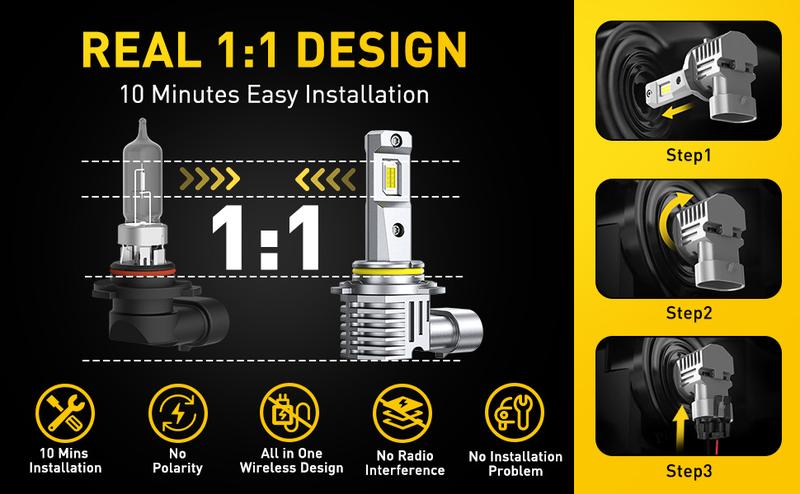 AUXITO 9005/HB3 9006/HB4 9007 9008 H13 H11 H10 H4 H7 H15 H1 H3 LED Headlights Bulbs Combo,Fog Lights, 6500K Cool White,Plug and Play, 120W High-Speed Cooling Fan Light Bulbs, Pack of 4