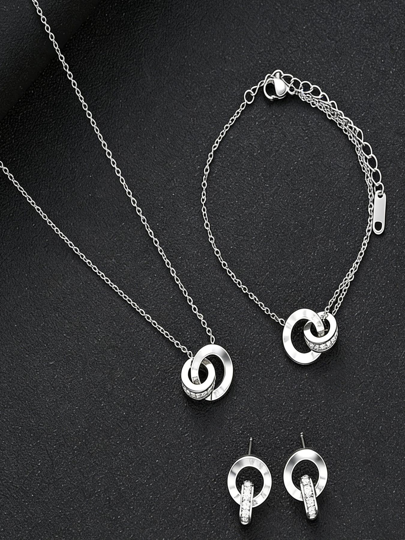 3-piece wedding season Valentine's Day gift set made of 304 stainless steel Roman numerals with interlocking jewelry, perfect for gifting to girlfriends, moms, daily dates, vacations, and parties