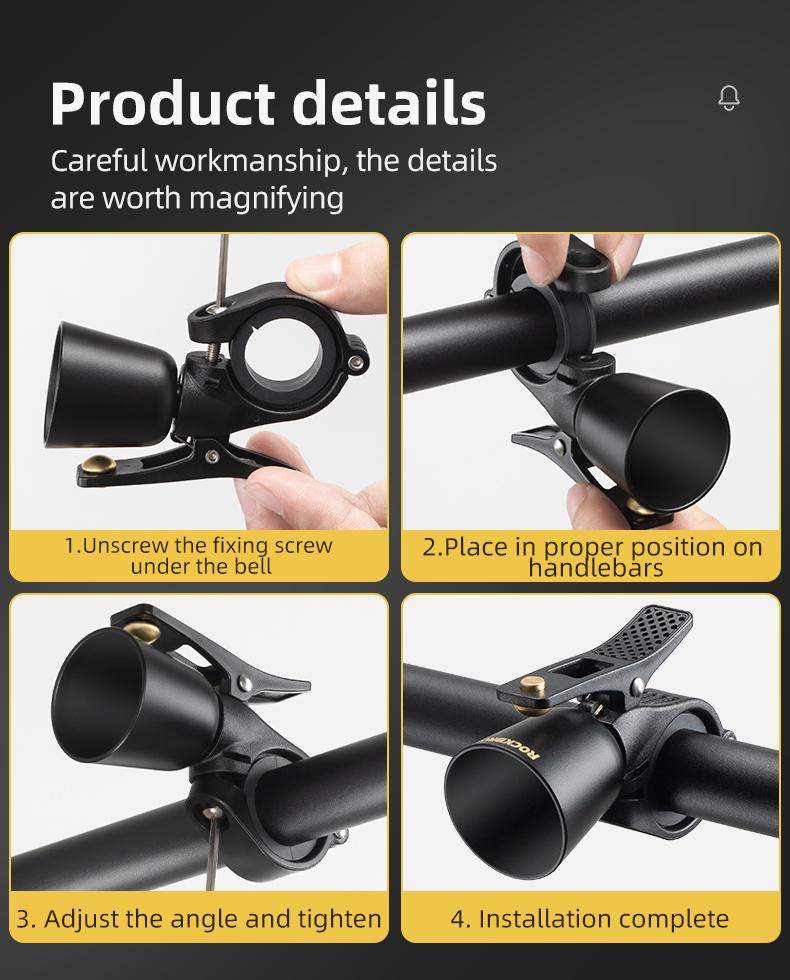 ROCKBROS Bike Bell Classic Bicycle Bell Mountain Bike Bells for Adults with Loud Sound and Fit for 0.87-1.25in/22.2-31.8mm Bicycle Handlebars