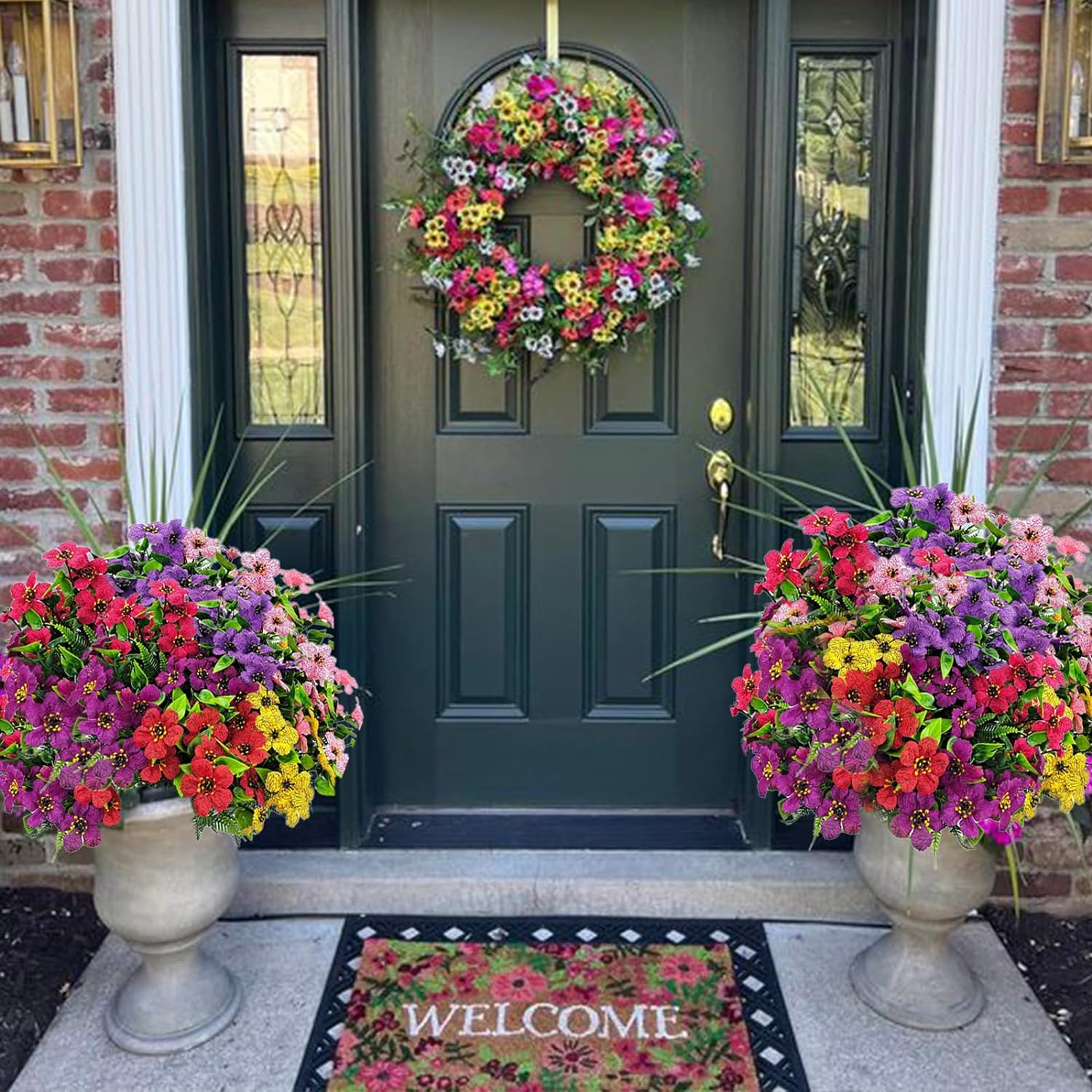 12 Bundles Artificial Flowers for Outdoors, UV Resistant Fake Outdoor Flowers No Fade Faux Outdoor Flowers Plants for Garden Porch Window Box Pot Planters Decor (Fuchsia+Rose Red) Decoration Items Decorations Supplies