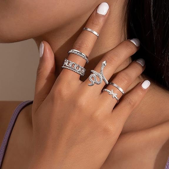 58 PCS Vintage Knuckle Ring Set for Women Bohemian Stackable Joint Finger Rings Stacking Butterfly Snake Hollow Carved Crystal Midi Silver/Gold Rings Pack for Gift