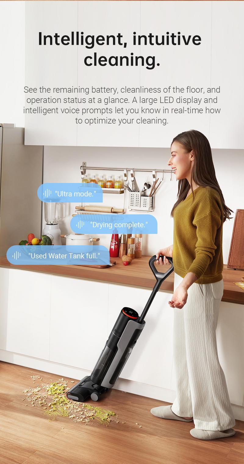 DREAME H12 PRO Wet Dry Vacuum Cleaner, Smart Floor Cleaner Cordless Vacuum and Mop for Hard Floors, One-Step Edge to Edge Cleaning with Hot Air Drying Black