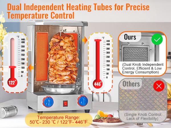 VEVOR Shawarma Grill Machine, 13 lbs Capacity, Chicken Shawarma Cooker Machine with 2 Burners, Gas Vertical Broiler Gyro Rotisserie Oven Doner Kebab Machine, for Home Restaurant Kitchen Parties