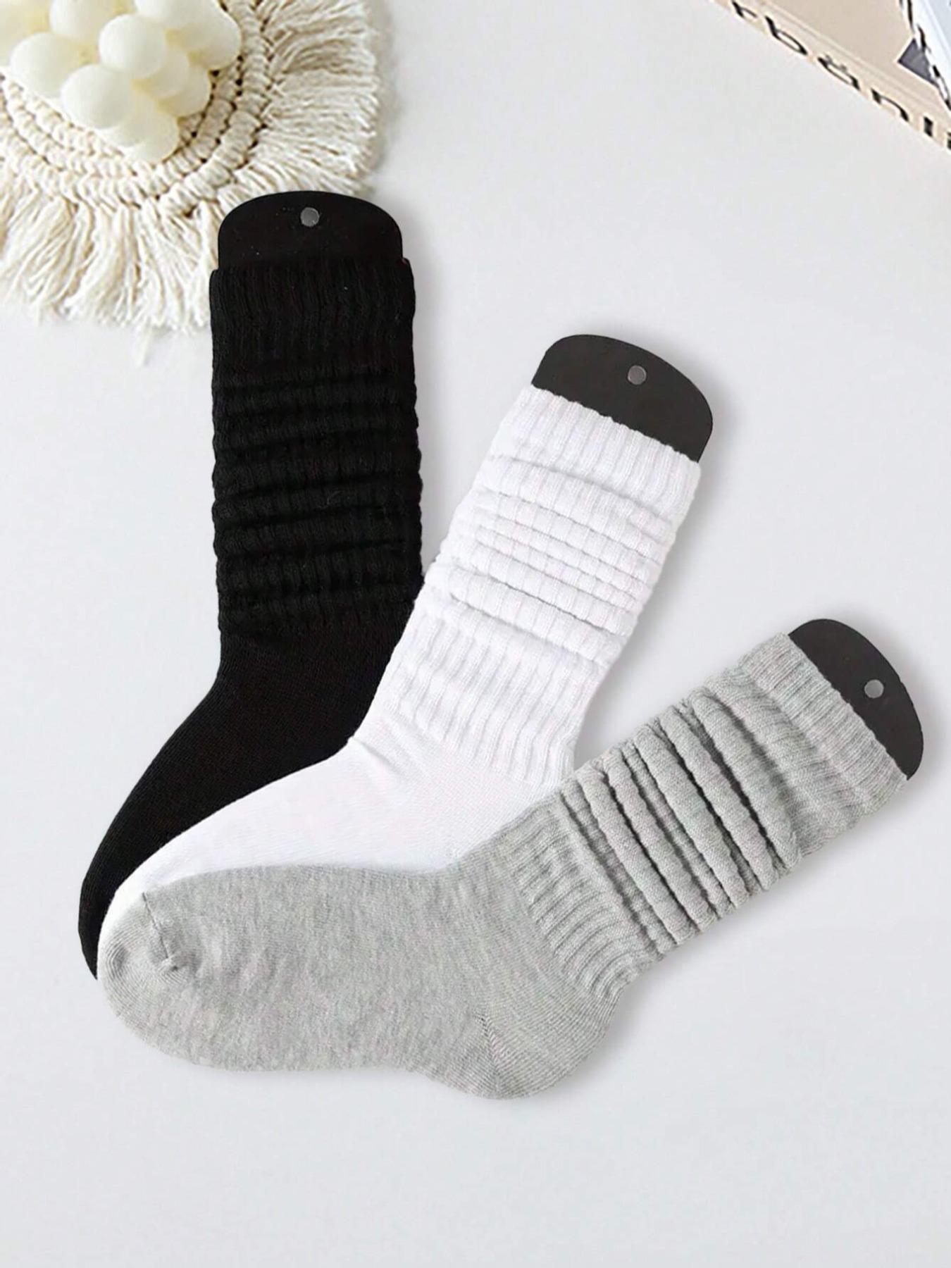 Women's 3 Pairs Solid Slouch Crew Socks, Baggy Socks, Fashion Casual Comfy Socks for Daily Outdoor Wear, Ladies Socks for All Seasons, Womenswear