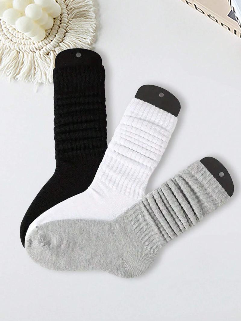 Women's 3 Pairs Solid Slouch Crew Socks, Baggy Socks, Fashion Casual Comfy Socks for Daily Outdoor Wear, Ladies Socks for All Seasons, Womenswear