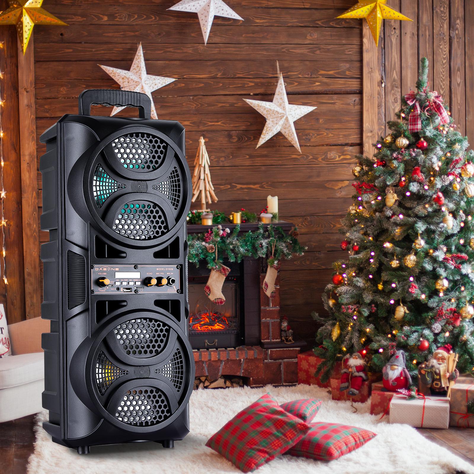 Bluetooth Speaker Wireless Rechargeable Portable PA Speaker 2 x 6.5“ Subwoofer Party Sound Box With Microphone Remote Control LED Lighting FM Radio Audio