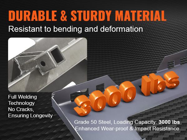 VEVOR Skid Steer Attachment Plate, 1/4 Thick Skid Steer Mount Plate with 2.28 Hitch Receiver, 3000 LBS Quick Attachment Loader Plates, Compatible with Deere, Kubota, Bobcat, Mahindra Steer, Tractor