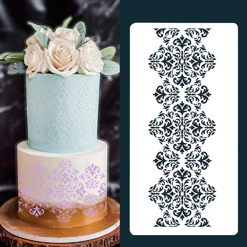 Reusable Cake Stencil Sprinkle Mold, Damascus Pattern Baking Decoration Template, Food Grade Home DIY Cake Printing Tool, Wedding Birthday Party Decor, Pastry Decorating Tools